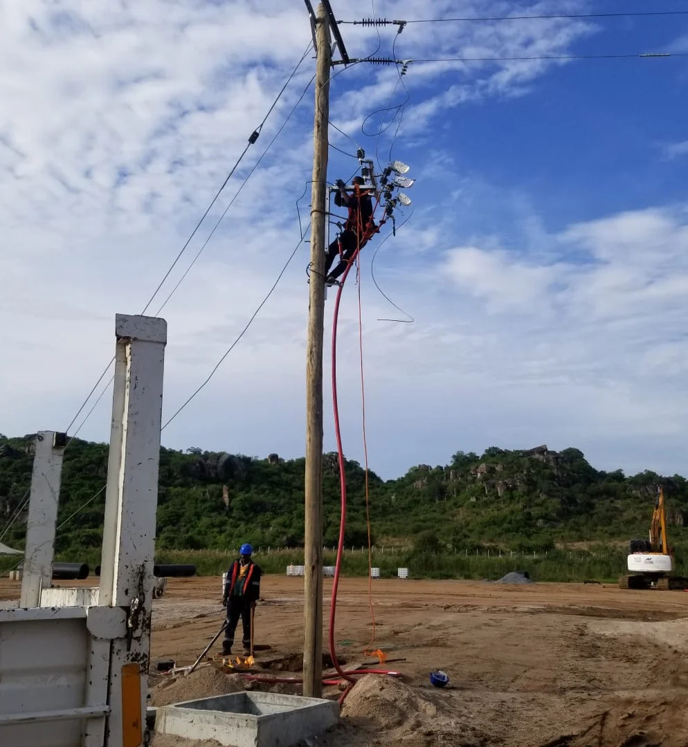 KELM crew installing an overhead line structure